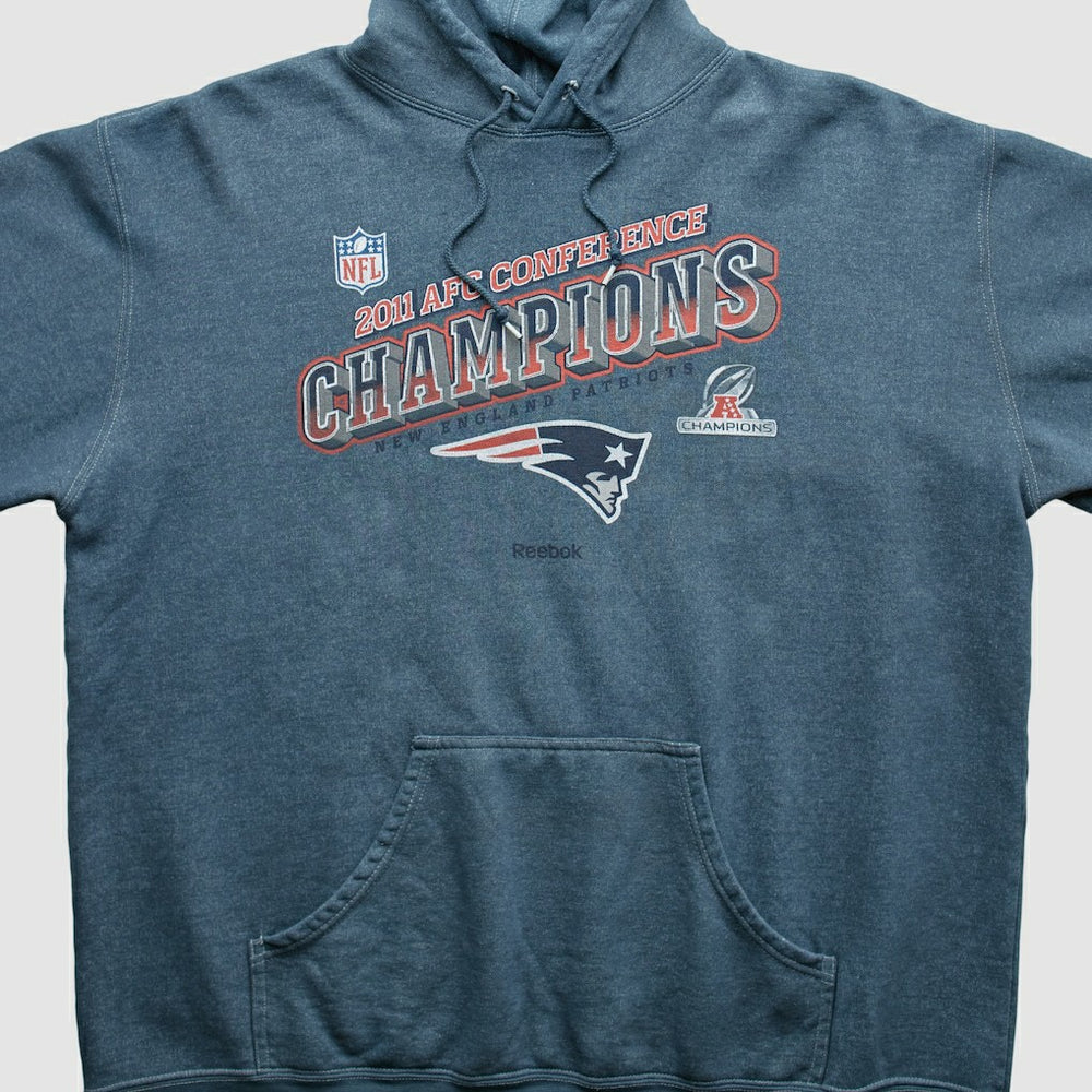 Fanatics New England Patriots Reebok 2011 Hooded Pullover Sweatshirt Blue Vintage