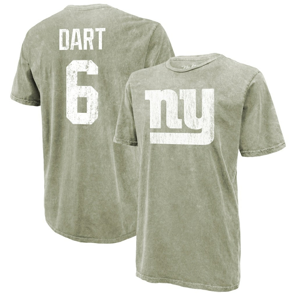 Jaxson Dart New York Giants Majestic Threads Mineral Wash Name & Number T-Shirt Moss Green