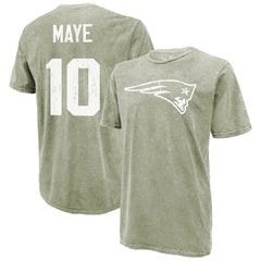 Drake Maye New England Patriots Majestic Threads Mineral Wash Name & Number T-Shirt Moss Green