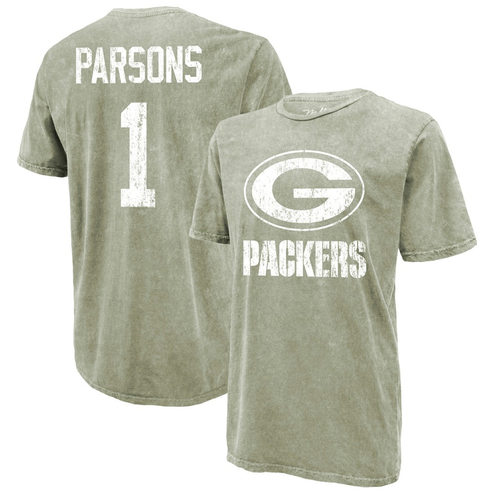 Micah Parsons Green Bay Packers Majestic Threads Mineral Wash Name & Number T-Shirt Moss Green