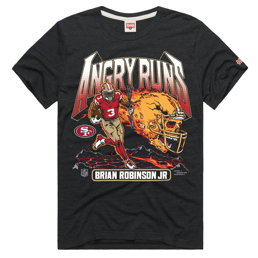 Brian Robinson Jr. San Francisco 49ers Homage Unisex Angry Runs Player Graphic Tri-Blend T-Shirt Charcoal