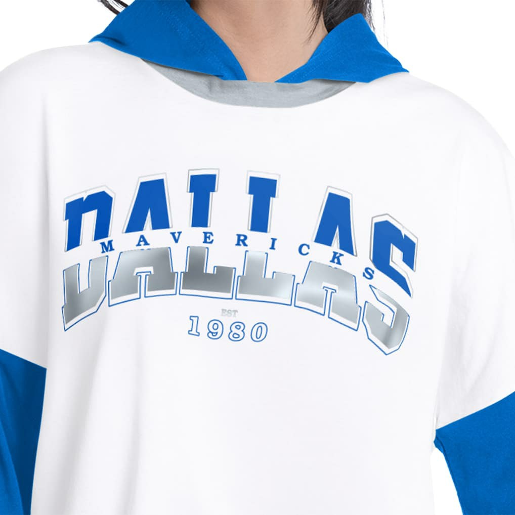 Dallas Mavericks G-III 4Her by Carl Banks Women's Key Player Oversized Hooded Long Sleeve T-Shirt White/Royal