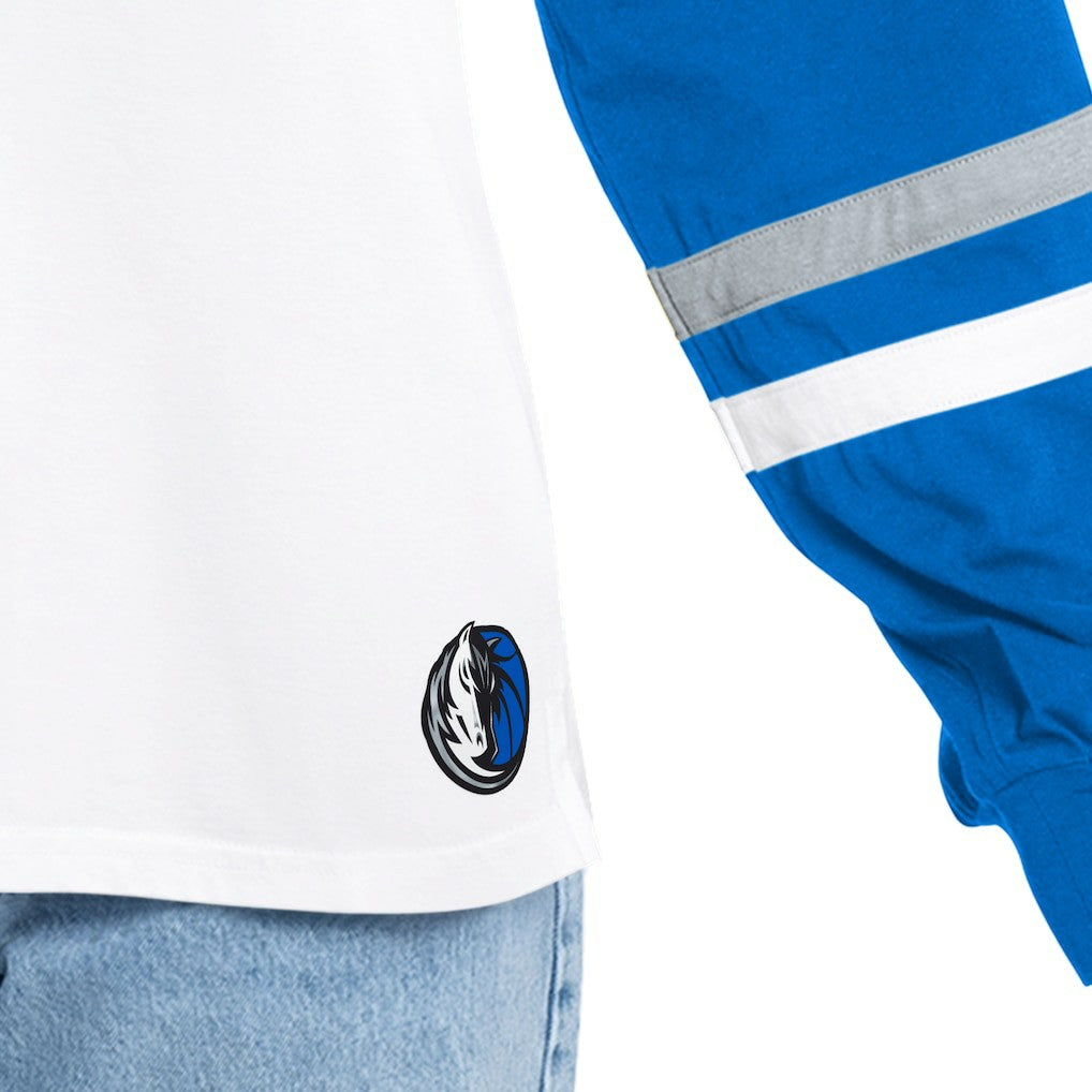 Dallas Mavericks G-III 4Her by Carl Banks Women's Key Player Oversized Hooded Long Sleeve T-Shirt White/Royal