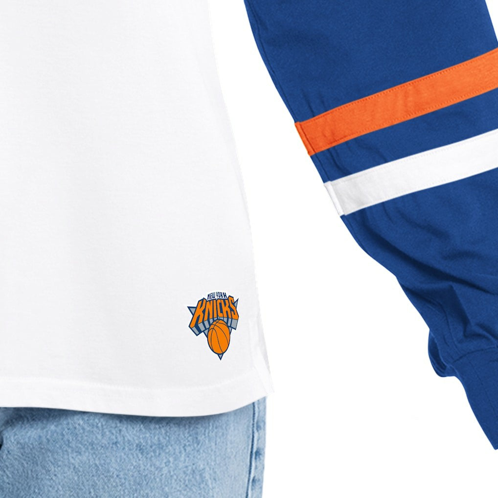 New York Knicks G-III 4Her by Carl Banks Women's Key Player Oversized Hooded Long Sleeve T-Shirt White/Royal