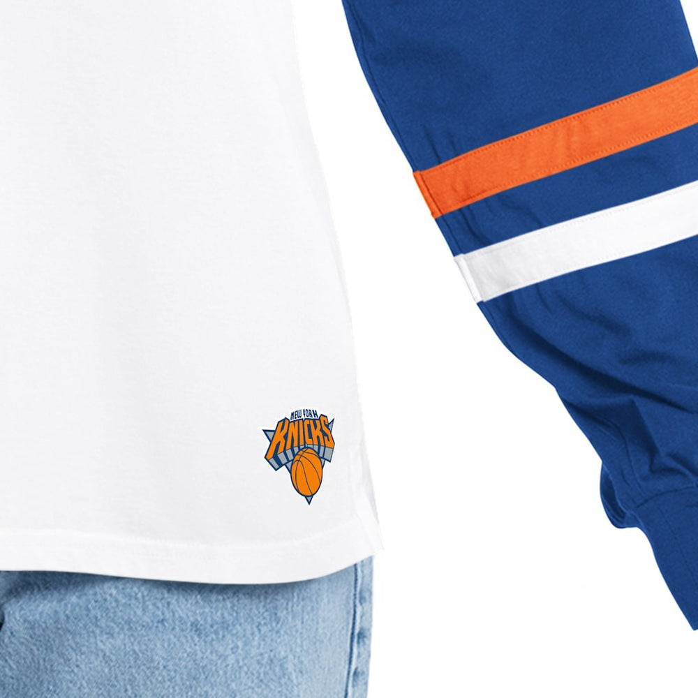 New York Knicks G-III 4Her by Carl Banks Women's Key Player Oversized Hooded Long Sleeve T-Shirt White/Royal