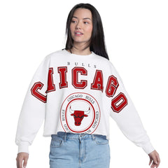 Chicago Bulls G-III 4Her by Carl Banks Women's Bleachers Cropped French Terry Sweatshirt White