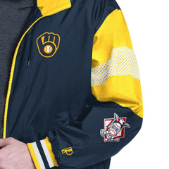 Milwaukee Brewers Pro Player Legacy Lightweight Full-Zip Hooded Jacket - Navy/Gold - MLB Sale