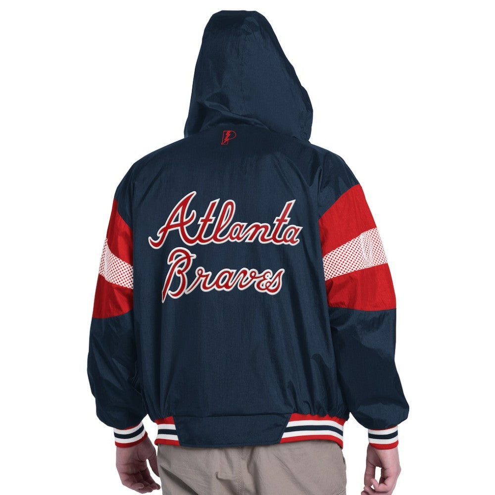 Atlanta Braves Pro Player Legacy Lightweight Full-Zip Hooded Jacket - Navy/Red - MLB Discount