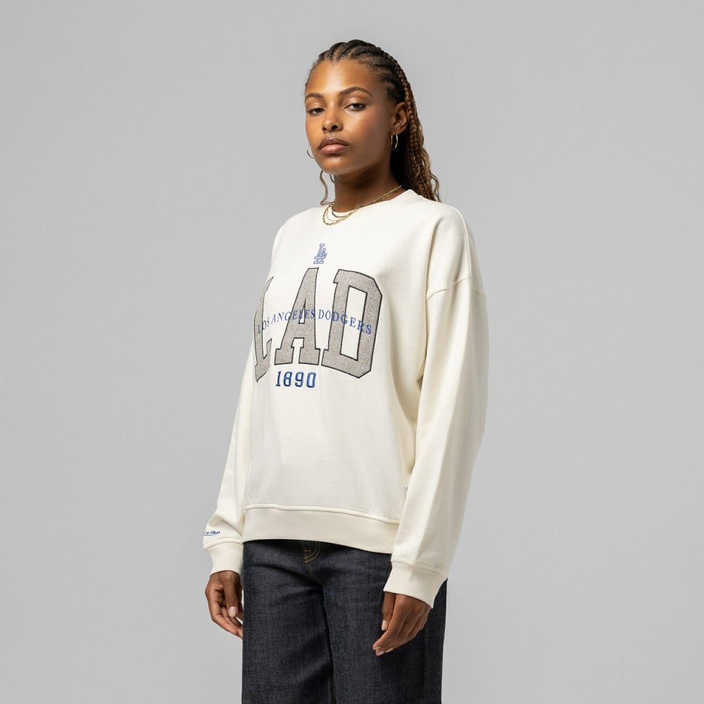 Los Angeles Dodgers Mitchell & Ness Women's Premium Crewneck Sweatshirt - Cream - Mitchell & Ness Sale