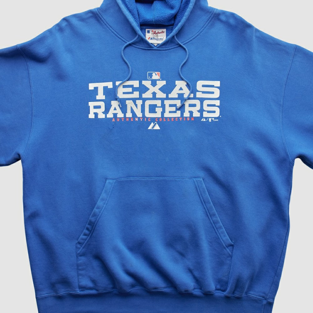 Texas Rangers Majestic 2000s Hooded Pullover Sweatshirt - Blue - 2XVintage - Fanatics on Sale
