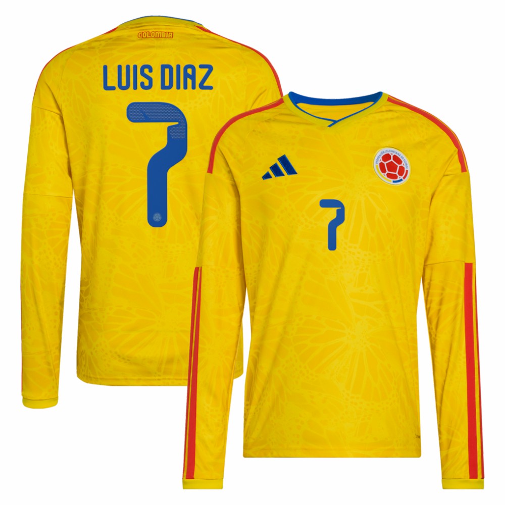 Luis Diaz Colombia National Team 2026 Home Replica Long Sleeve Jersey Yellow - Adidas Discount