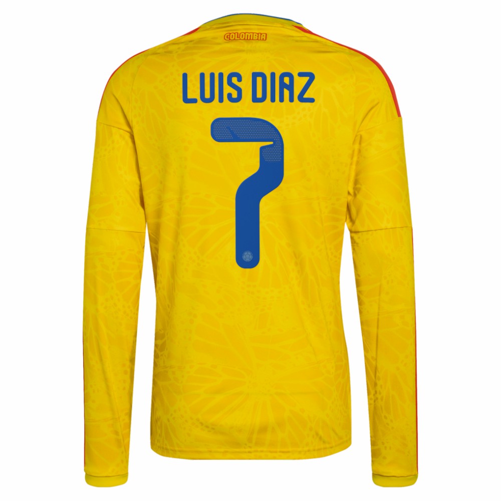 Luis Diaz Colombia National Team 2026 Home Replica Long Sleeve Jersey Yellow - Adidas Discount