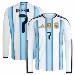 Rodrigo De Paul Argentina National Team 2026 Home Replica Long Sleeve Jersey White - Adidas outlet