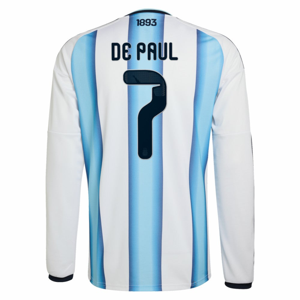 Rodrigo De Paul Argentina National Team 2026 Home Replica Long Sleeve Jersey White - Adidas outlet