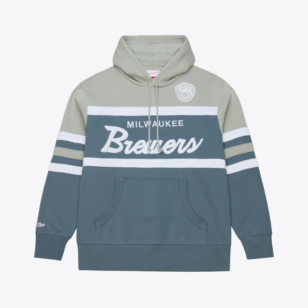 Milwaukee Brewers Mitchell & Ness Cooperstown Collection Thunderstorm Head Coach Hoodie - Gray - Mitchell & Ness Online