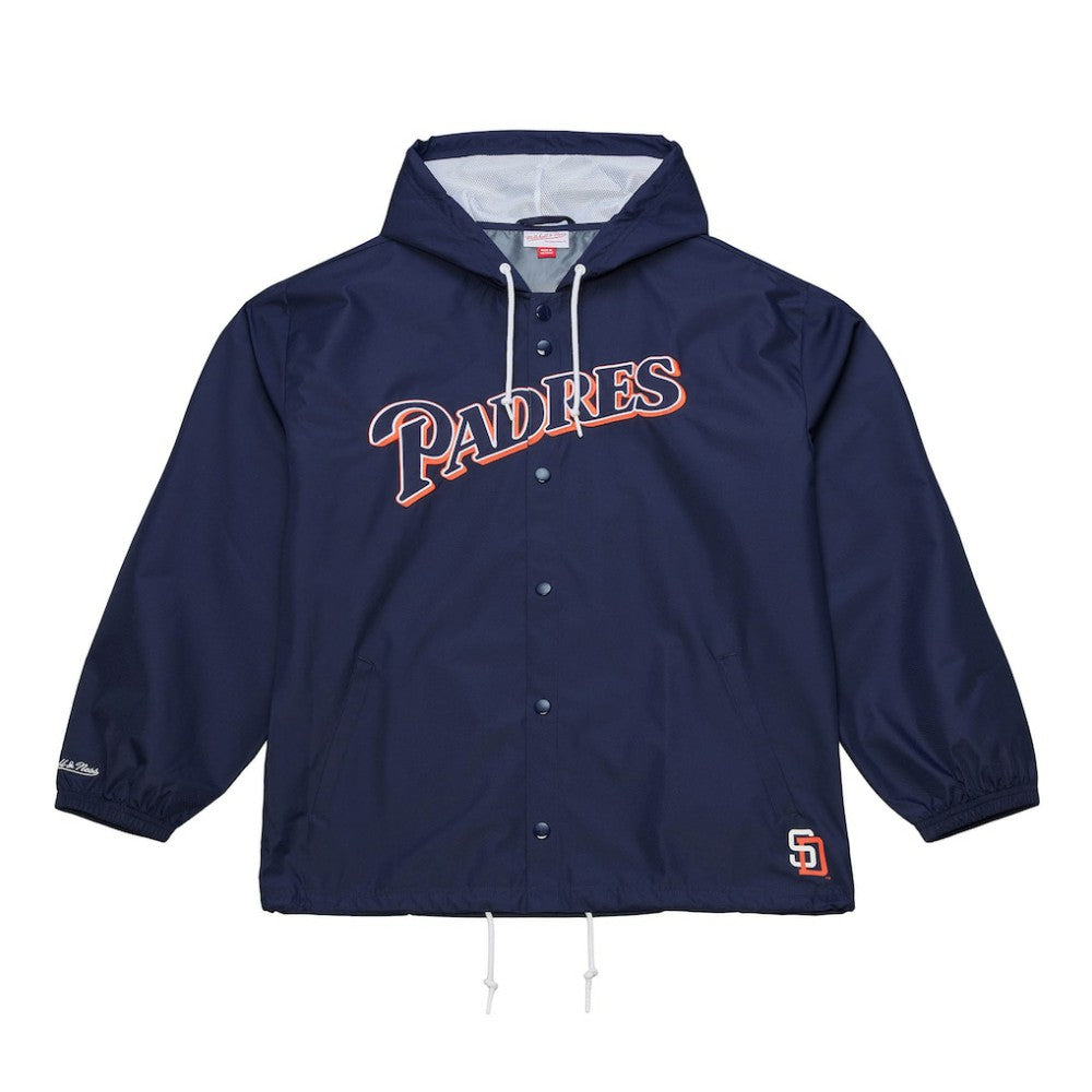 San Diego Padres Mitchell & Ness Full-Snap Hooded Coaches Jacket - Navy - Mitchell & Ness Lifestyle