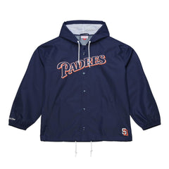 San Diego Padres Mitchell & Ness Full-Snap Hooded Coaches Jacket - Navy - Mitchell & Ness Lifestyle