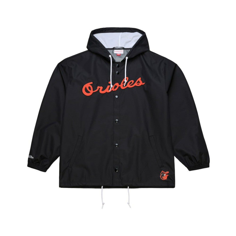 Baltimore Orioles Mitchell & Ness Full-Snap Hooded Coaches Jacket - Black - Mitchell & Ness Lifestyle