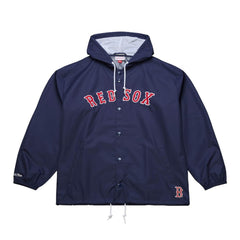 Boston Red Sox Mitchell & Ness Full-Snap Hooded Coaches Jacket - Navy - Mitchell & Ness on Sale