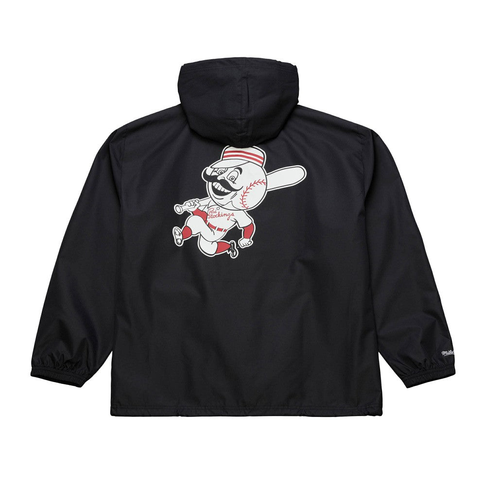 Cincinnati Reds Mitchell & Ness Full-Snap Hooded Coaches Jacket - Black - Mitchell & Ness Discount