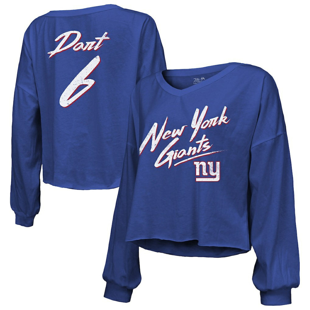 Jaxson Dart New York Giants Majestic Threads Women's Script Name & Number Long Sleeve T-Shirt Royal