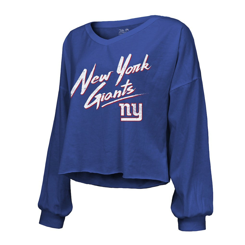Jaxson Dart New York Giants Majestic Threads Women's Script Name & Number Long Sleeve T-Shirt Royal