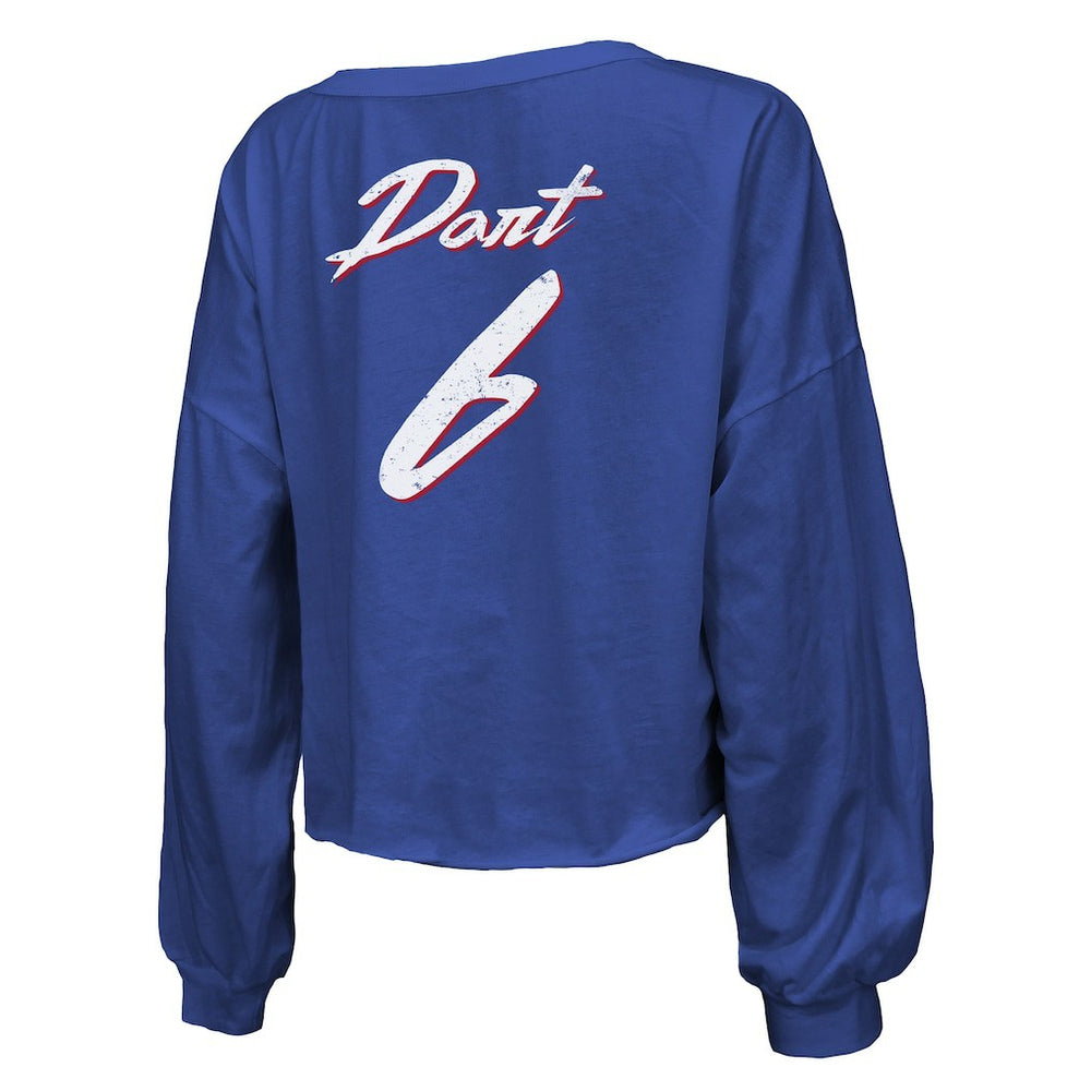 Jaxson Dart New York Giants Majestic Threads Women's Script Name & Number Long Sleeve T-Shirt Royal