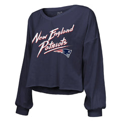 Drake Maye New England Patriots Majestic Threads Women's Off-Shoulder Script Name & Number V-Neck T-Shirt Navy