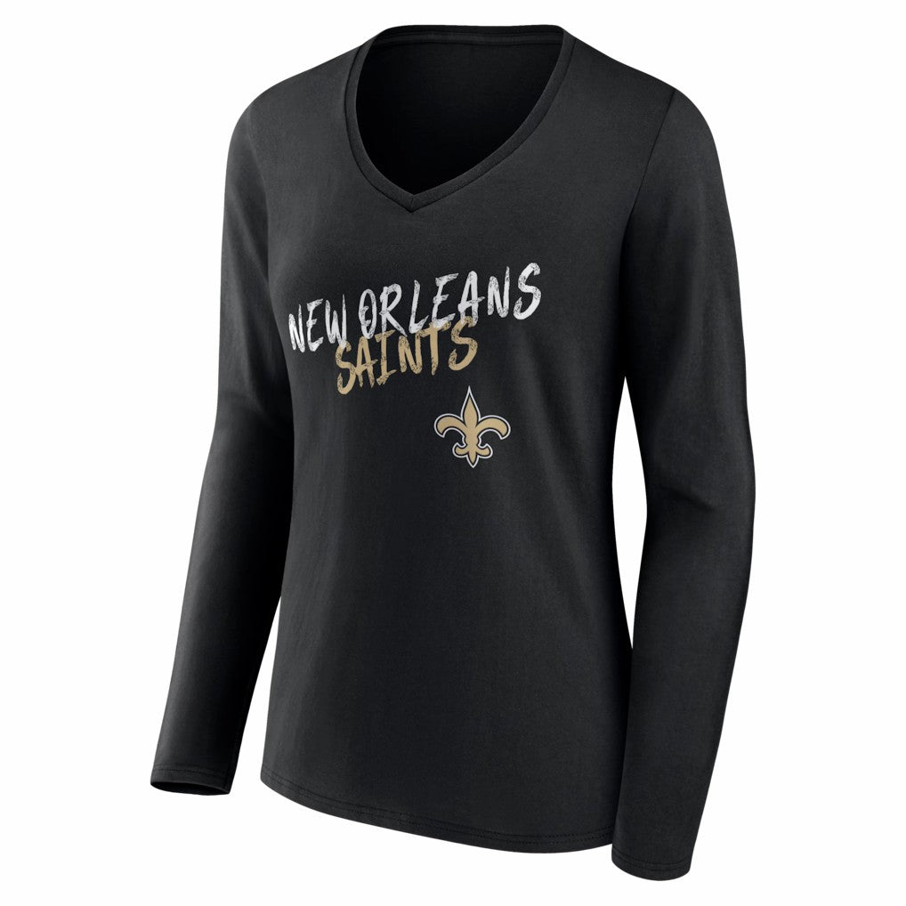 New Orleans Saints Women's Hustle Long Sleeve V-Neck T-Shirt Black