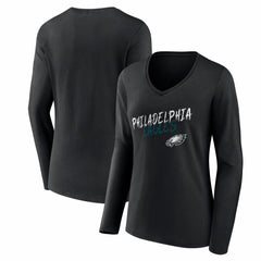 Philadelphia Eagles Women's Hustle Long Sleeve V-Neck T-Shirt Black