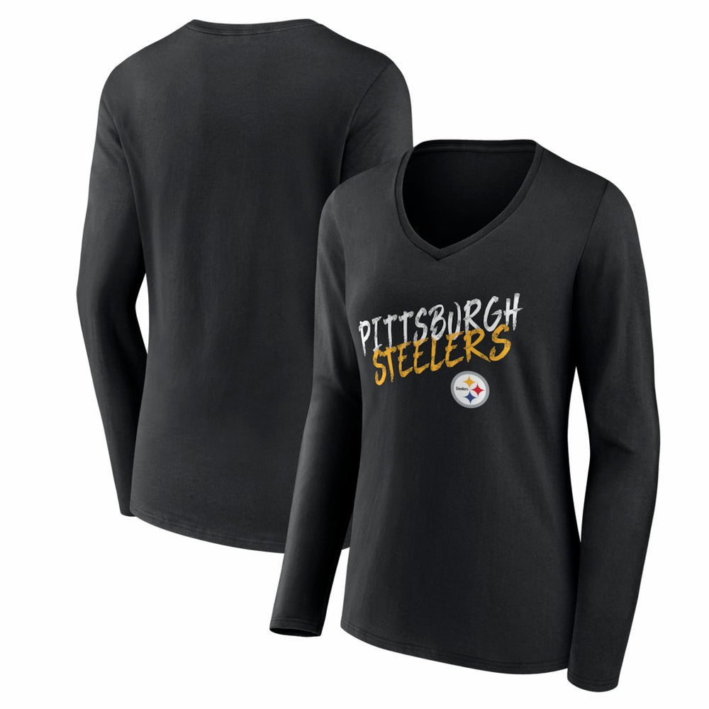 Pittsburgh Steelers Women's Hustle Long Sleeve V-Neck T-Shirt Black
