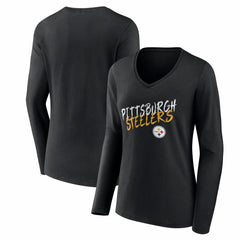 Pittsburgh Steelers Women's Hustle Long Sleeve V-Neck T-Shirt Black