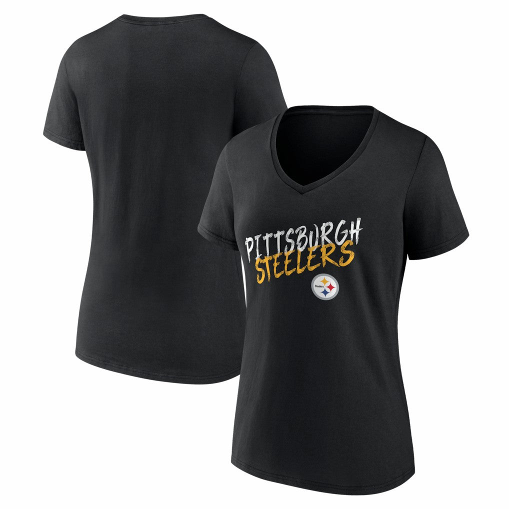 Pittsburgh Steelers Women's Hustle V-Neck T-Shirt Black