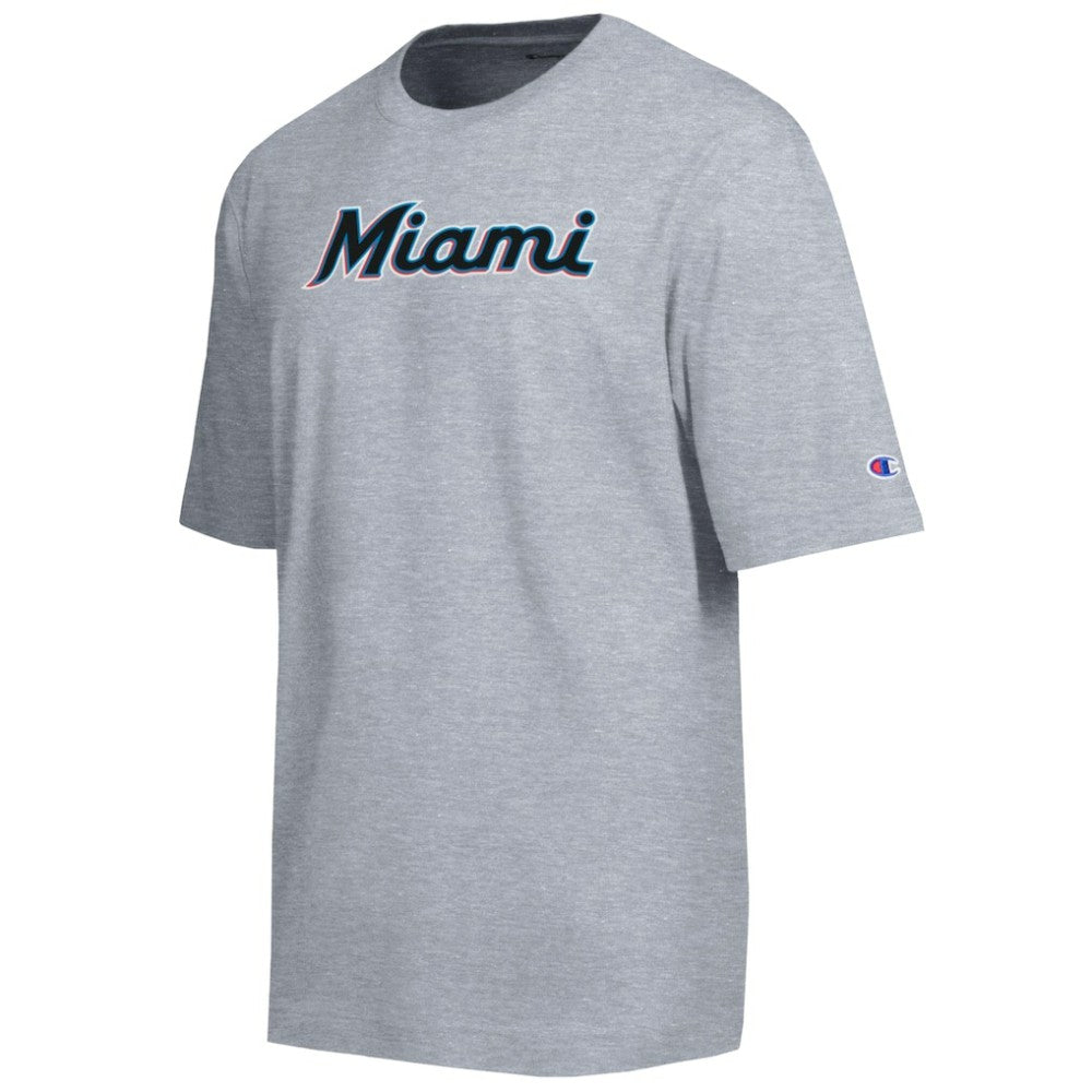 Miami Marlins Champion All Star Chenille Wordmark T-Shirt - Gray - MLB Online