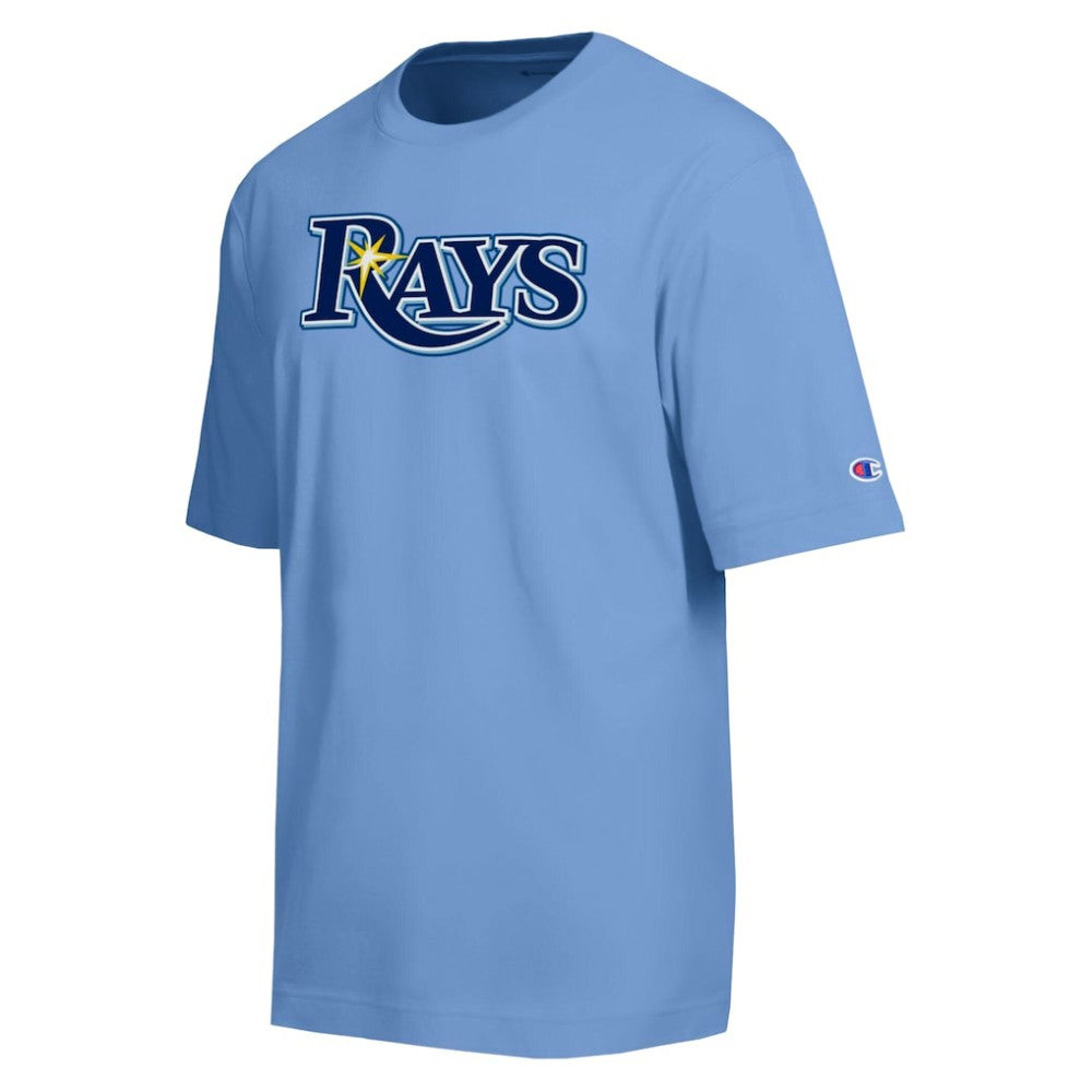Tampa Bay Rays Champion All Star Chenille Wordmark T-Shirt - Light Blue - MLB Discount
