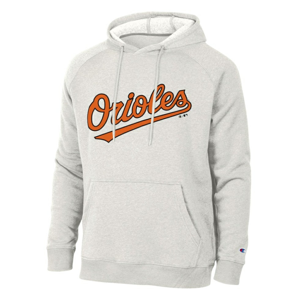 Baltimore Orioles Champion Triumph Tri-Blend Raglan Hoodie - Heathered Core Ultra Light Grey - MLB Discount