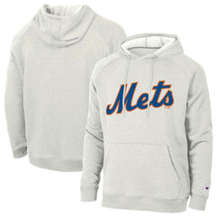 New York Mets Champion Triumph Tri-Blend Raglan Hoodie - Heathered Core Ultra Light Grey - MLB on Sale