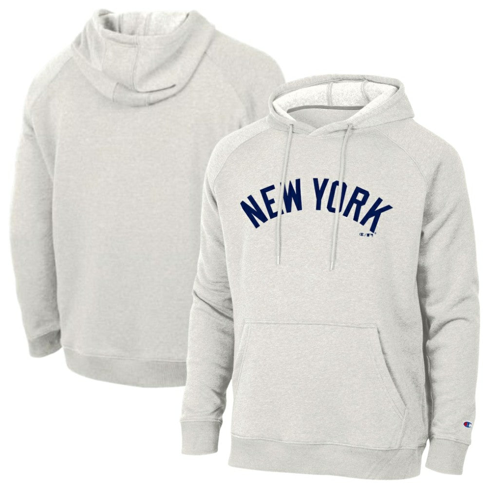 New York Yankees Champion Triumph Tri-Blend Raglan Hoodie - Heathered Core Ultra Light Grey - MLB Sale