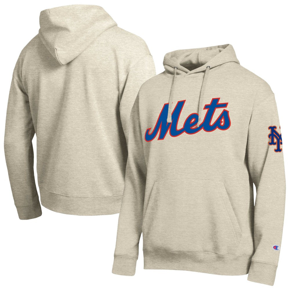 New York Mets Champion All Star Chenille Patch Hoodie - Oatmeal - MLB on Sale