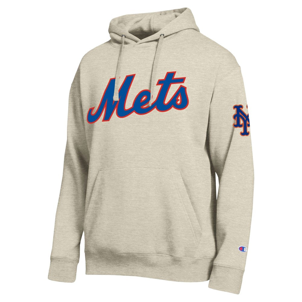 New York Mets Champion All Star Chenille Patch Hoodie - Oatmeal - MLB on Sale