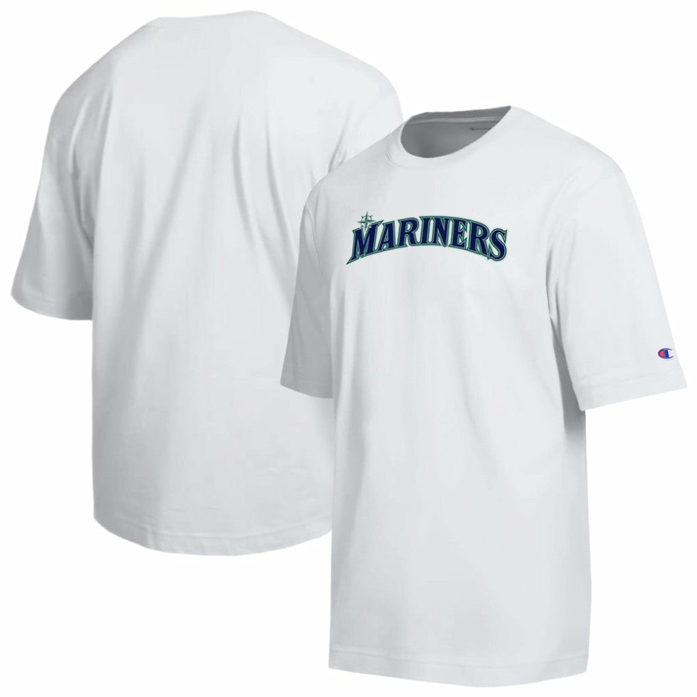 Seattle Mariners Champion All Star Arched Chenille Wordmark T-Shirt - White - MLB Sale