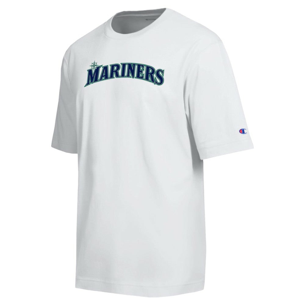 Seattle Mariners Champion All Star Arched Chenille Wordmark T-Shirt - White - MLB Sale