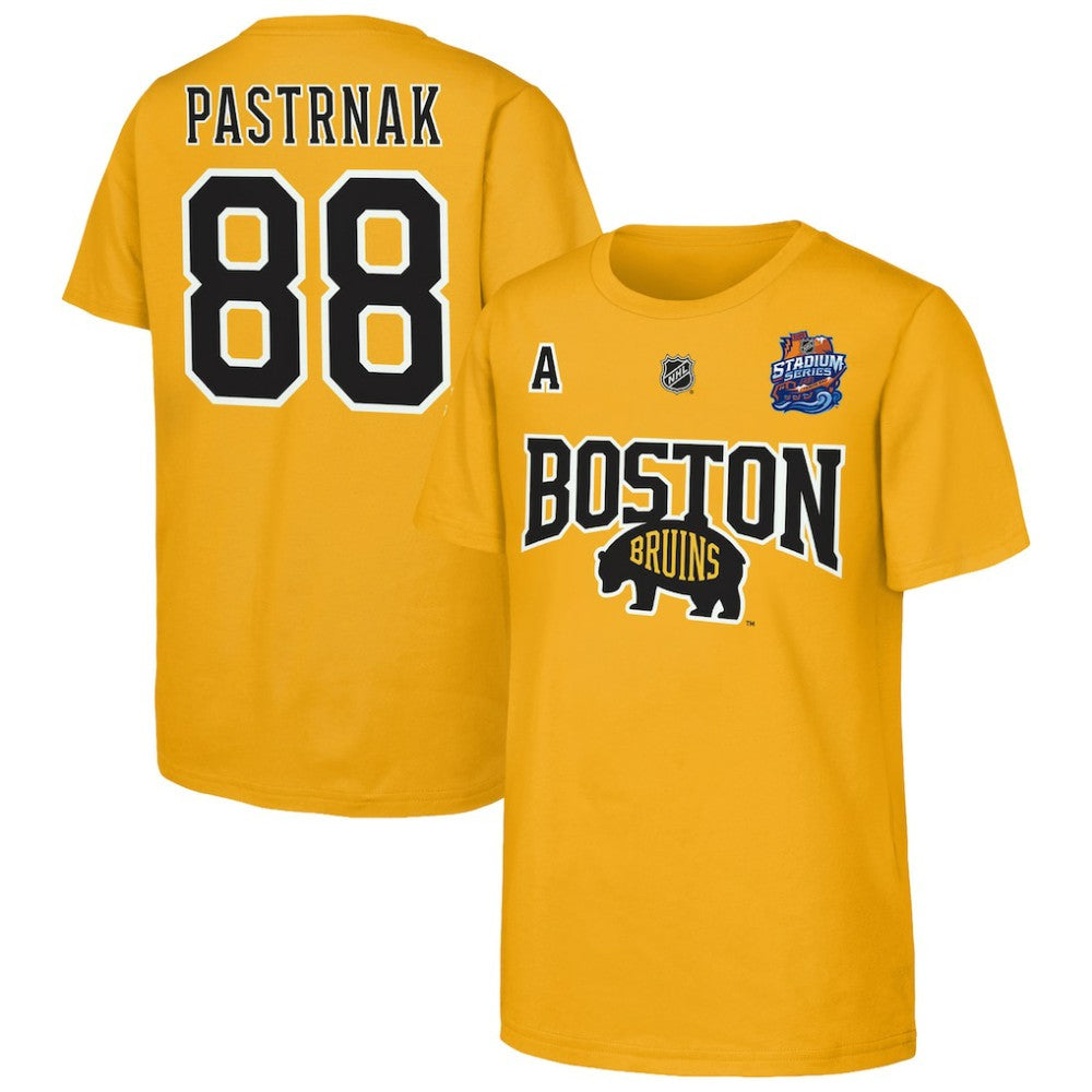 David Pastrnak Boston Bruins Fanatics Youth Alternate Captain 2026 Stadium Series T-Shirt - Gold - NHL 203670839