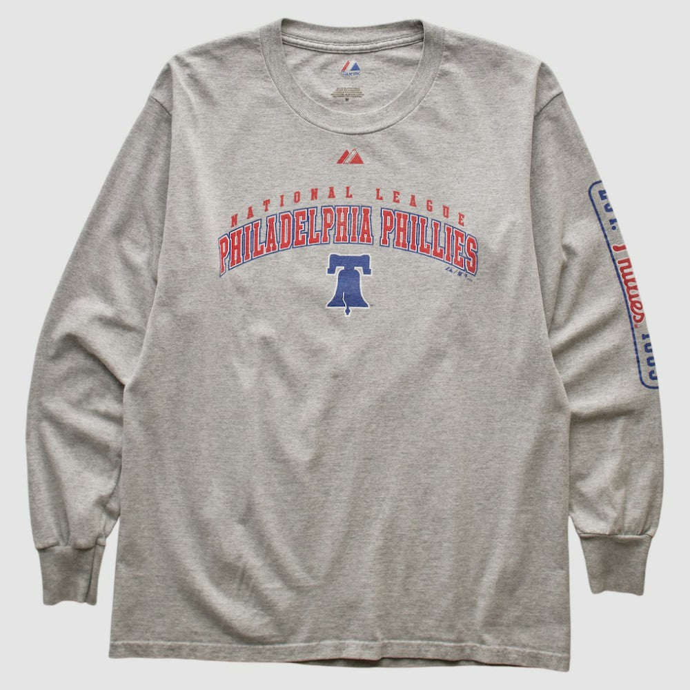 Philadelphia Phillies Majestic 2000s Long Sleeve T-shirt - Heather Gray - Vintage - Fanatics Sale