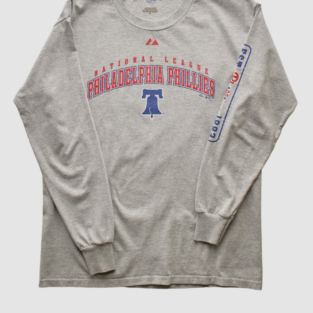 Philadelphia Phillies Majestic 2000s Long Sleeve T-shirt - Heather Gray - Vintage - Fanatics Sale