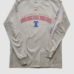 Philadelphia Phillies Majestic 2000s Long Sleeve T-shirt - Heather Gray - Vintage - Fanatics Sale
