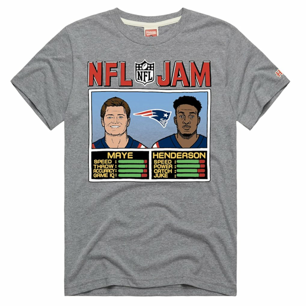 Drake Maye & TreVeyon Henderson New England Patriots Homage Unisex NFL Jam Tri-Blend T-Shirt Gray