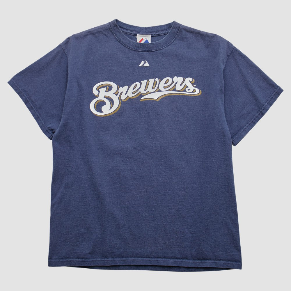 Milwaukee Brewers Majestic 2008 T-shirt - Navy - Vintage - Fanatics on Sale