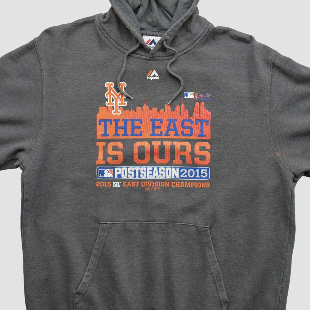 New York Mets Majestic 2015 Hooded Pullover Sweatshirt - Dark Heather Gray - XVintage - Fanatics Discount
