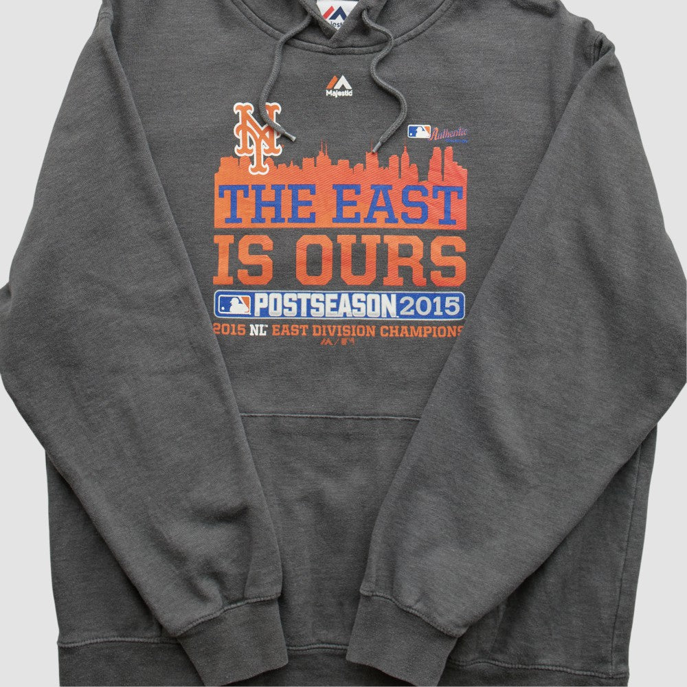 New York Mets Majestic 2015 Hooded Pullover Sweatshirt - Dark Heather Gray - XVintage - Fanatics Discount